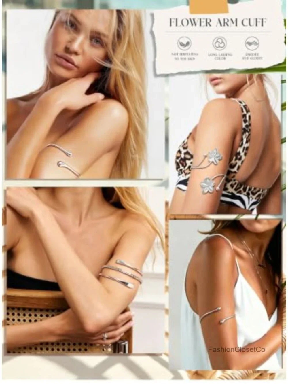 3Pcs Arm Jewelry Upper Arm Bracelet Gold Silver Arm Cuff Flower Coil Adjustable